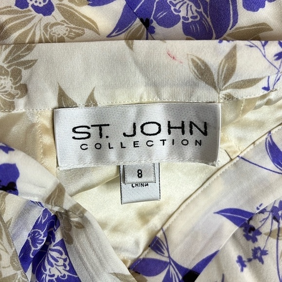 St. John Collection Cream & Purple Floral Silk Blend Skirt Size 8 - Picture 6 of 7
